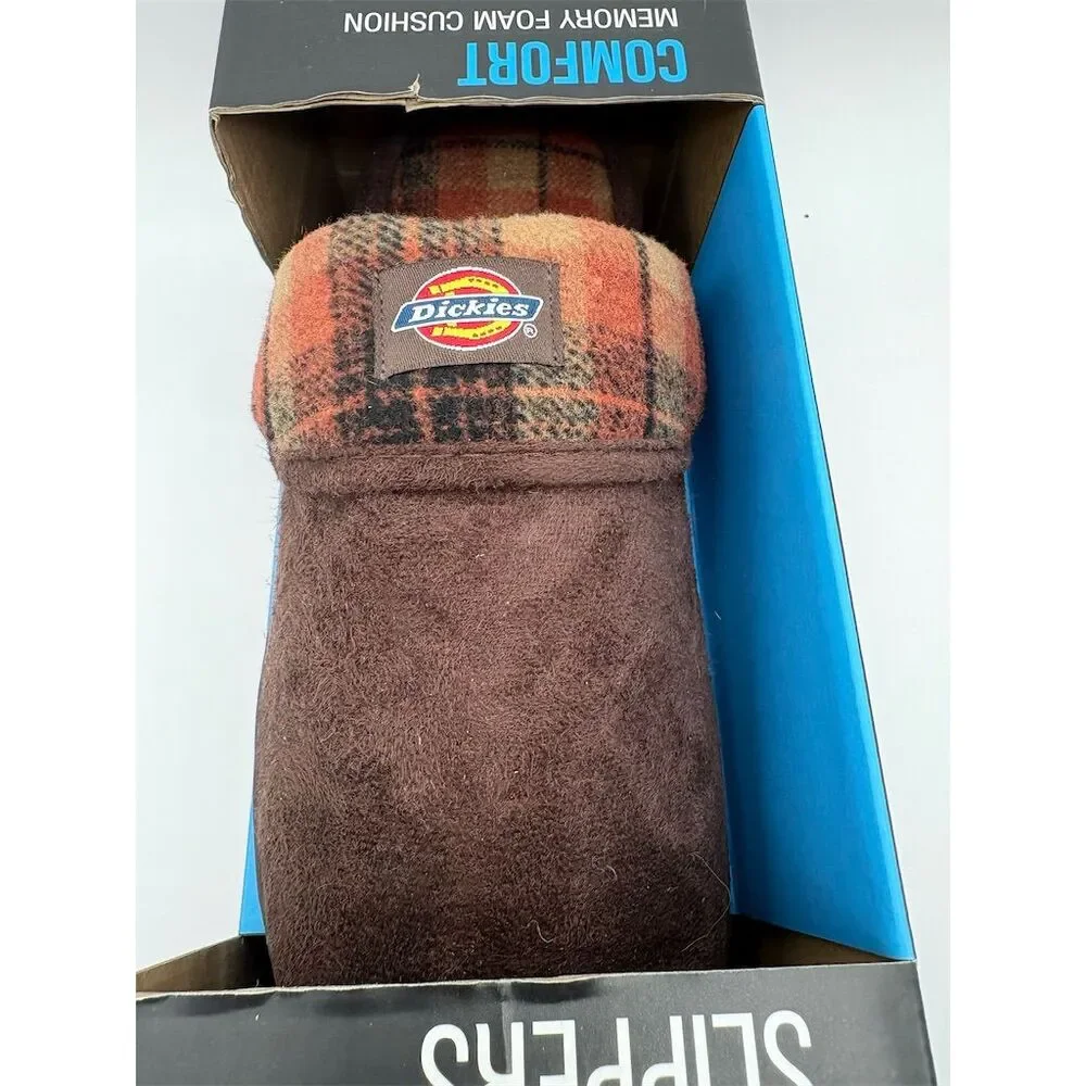 Dickies Men's Brown Plaid Slippers Size M (8-9) Memory‎ Foam Cushion